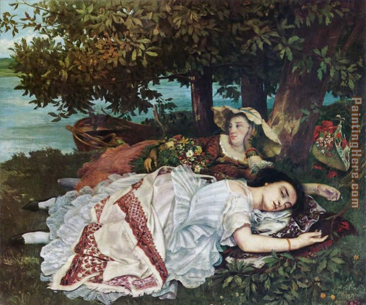The Young Ladies on the Banks of the Seine detail painting - Gustave Courbet The Young Ladies on the Banks of the Seine detail art painting